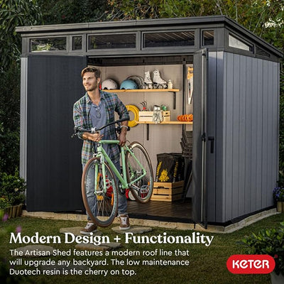 Keter Outdoor Storage Shed, for Patio, House, Backyard & Garden, Artisan, 9x7 Ft, Grey